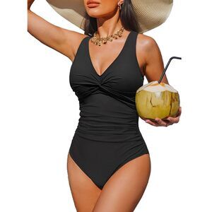 Black Women Tummy Control One Piece Swimsuit - Push Up Bathing Suit